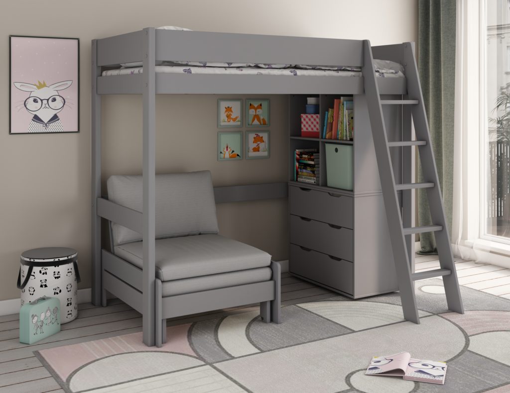 Estella Grey Highsleeper with Sofabed and Storage Kids Beds UK